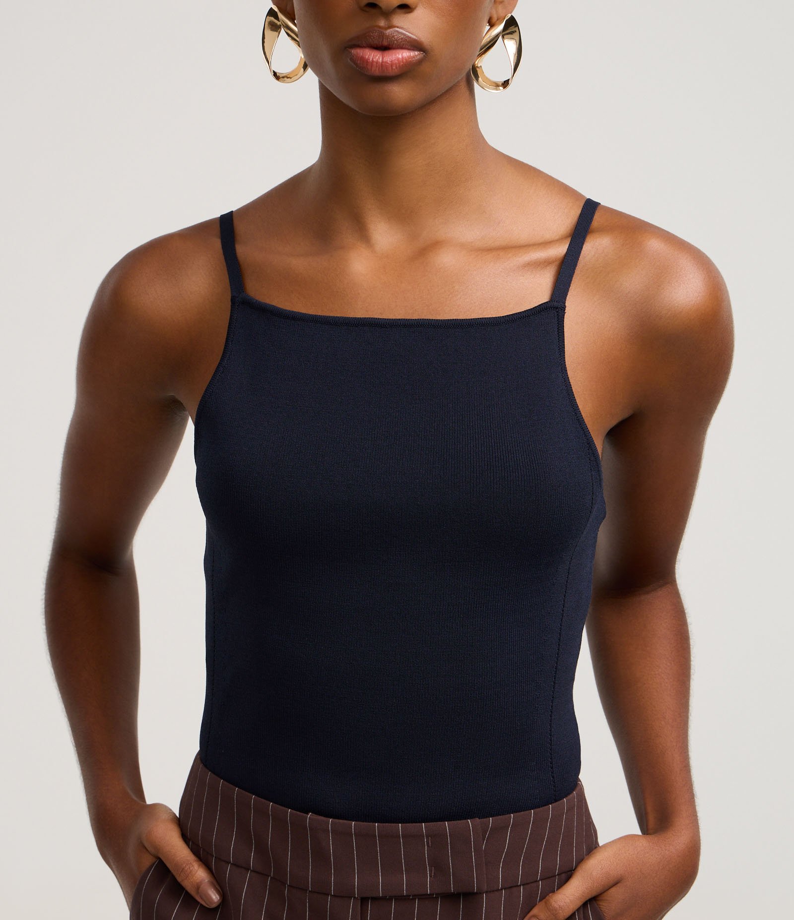 Blusa de Alça em Tricô com Decote Reto Azul 4