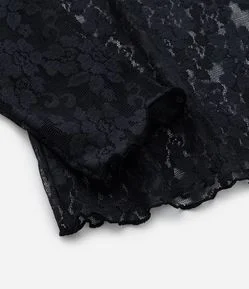 Blusa em Renda Floral com Transparência e Manga Longa Curve & Plus Size