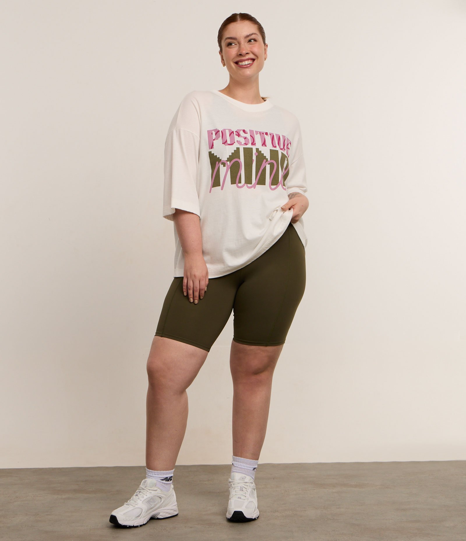 Camiseta Oversized Esportiva em Algodão com Estampa Positive Mind Curve & Plus Size Branco 2