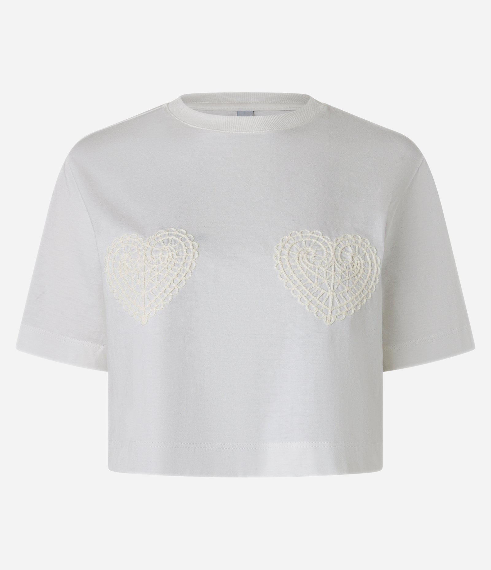 Blusa Cropped com Aplicação de Bordado Coração no Peito Branco 4