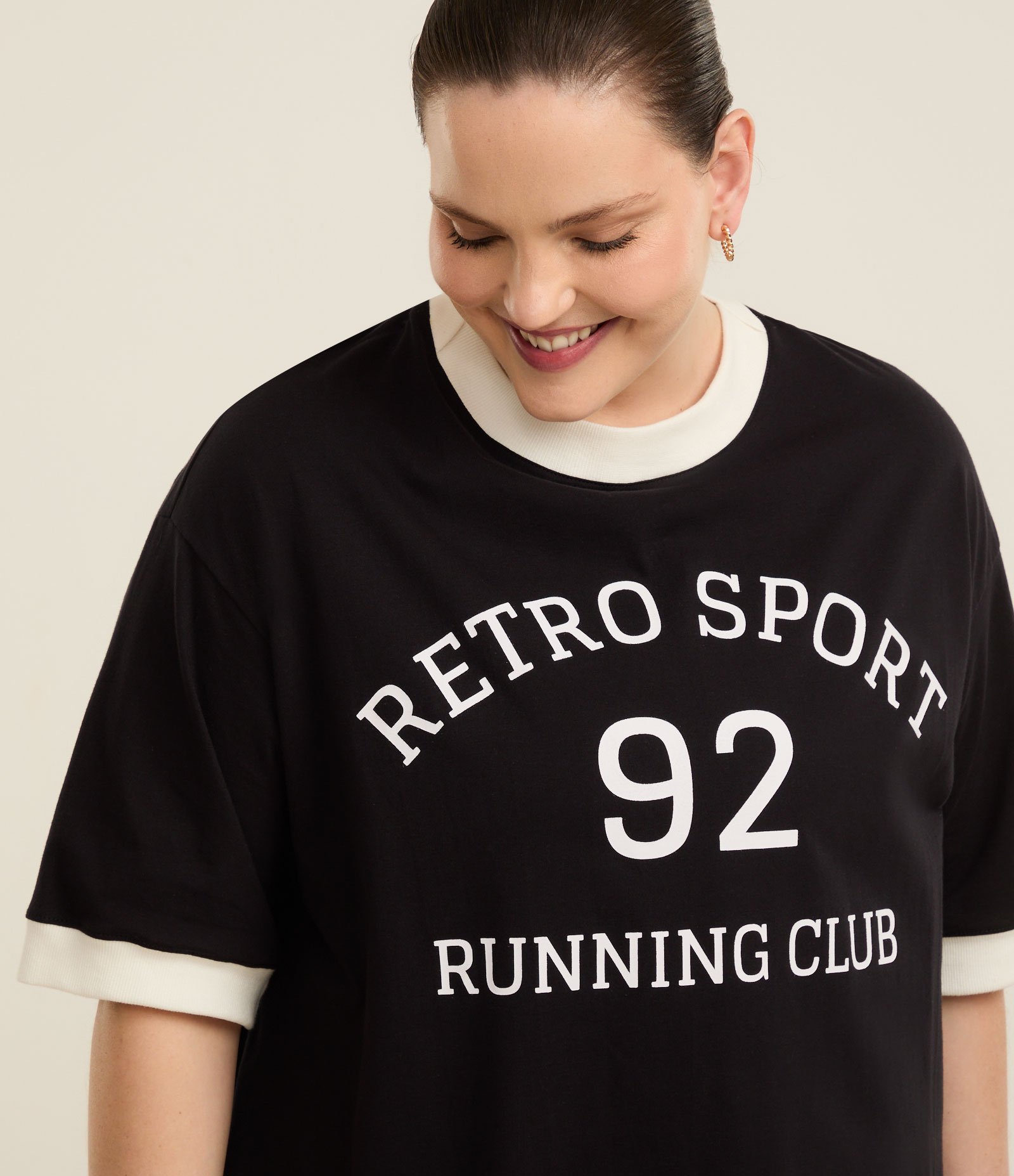 Camiseta Oversized Esportiva Canelada Bicolor Curve & Plus Size Preto 3