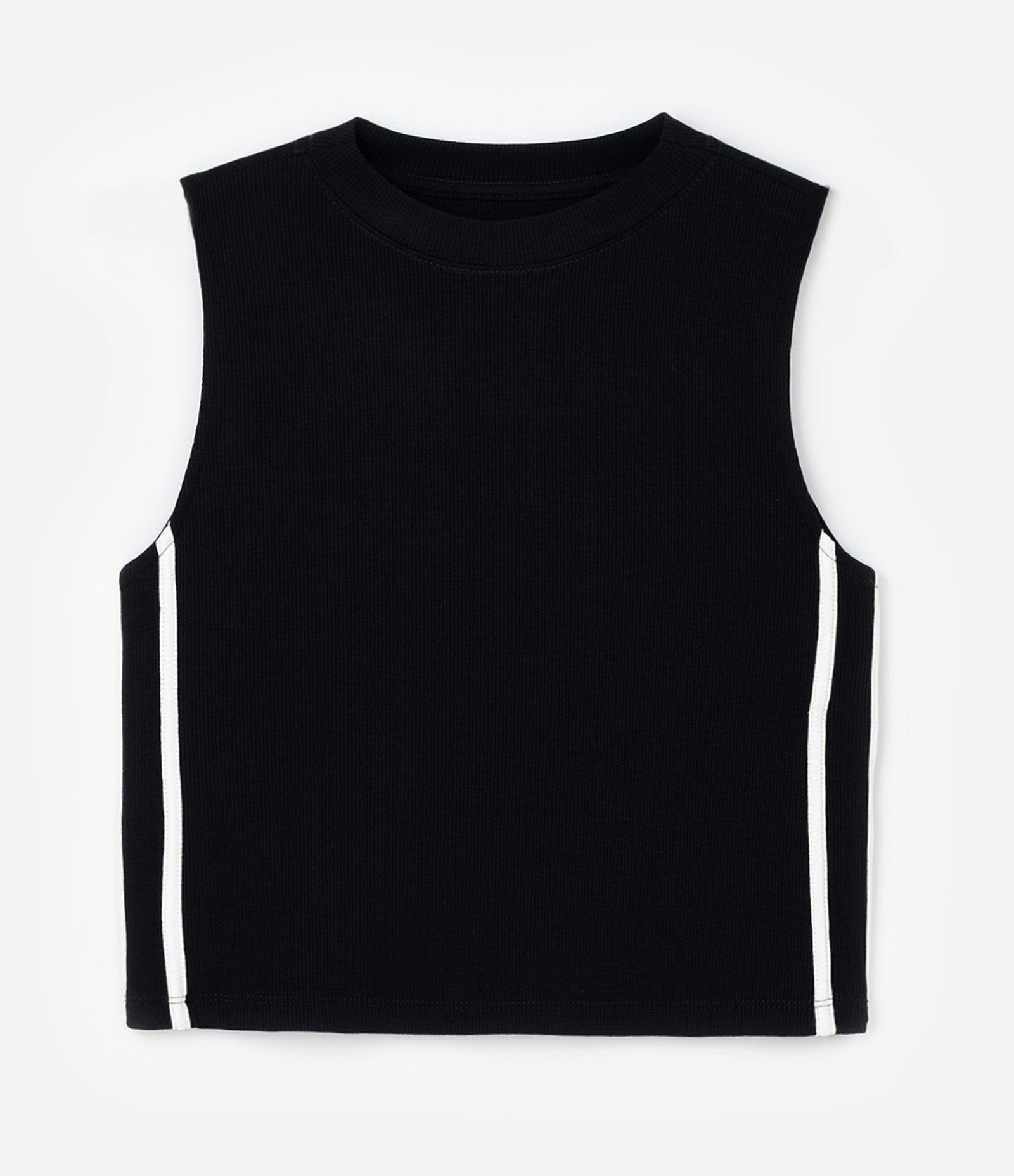 Regata Cropped Esportiva em Ribana com Listras Laterais Curve & Plus Size Preto 5