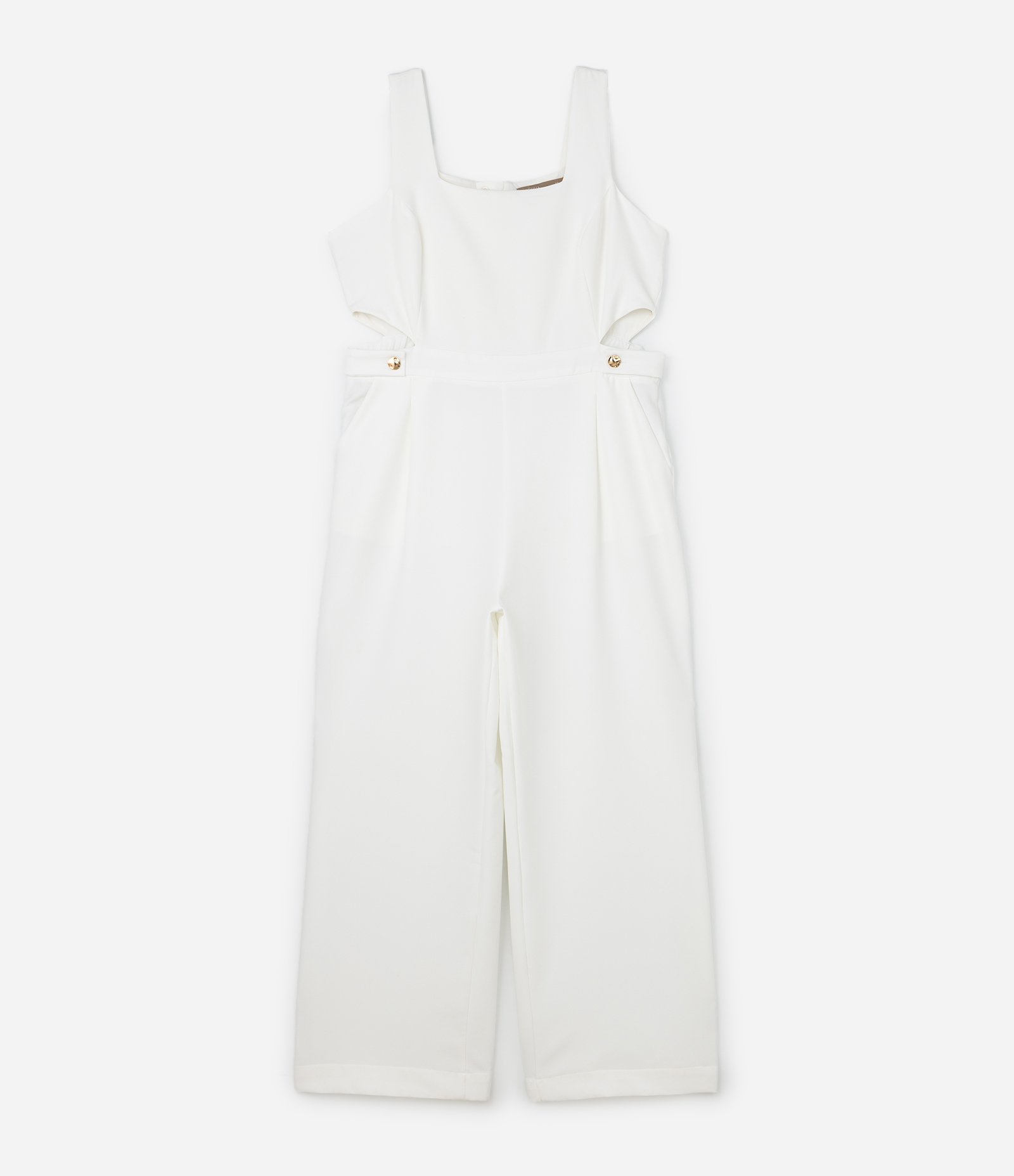 Macacão Pantalona Alfaiataria com Vazados Laterais Curve & Plus Size Branco 4