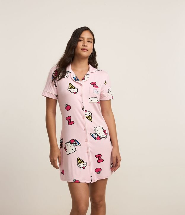 Camisola Americana Curta com Estampa da Hello Kitty e Bolsinho