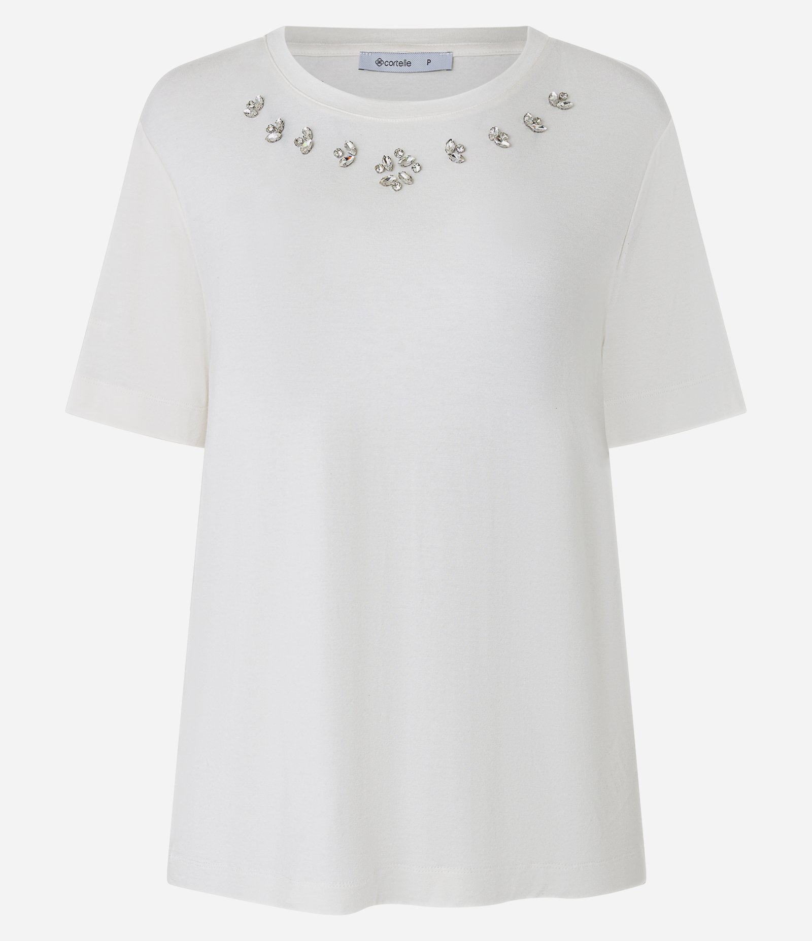 Camiseta T-shirt em Viscose com Aplicação de Strass Off White 5
