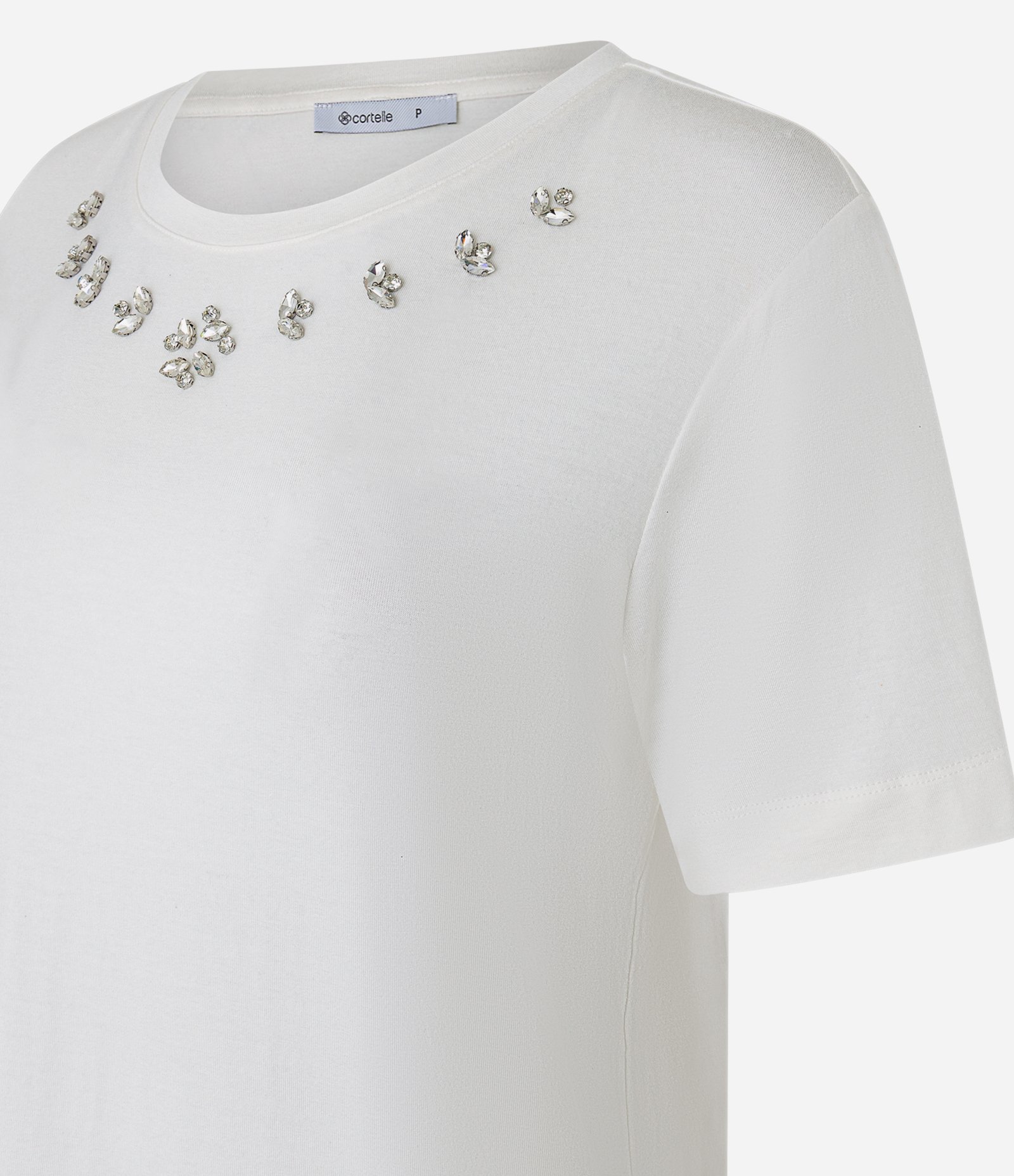 Camiseta T-shirt em Viscose com Aplicação de Strass Off White 6