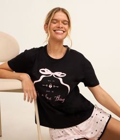 Pijama Short Doll em Algodão com Estampa de Laço