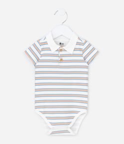 Body Infantil com Gola Polo e Estampa Listrada - Tam RN a 18 meses
