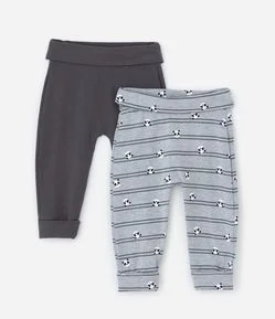 Kit 02 Calças Infantis com Cós Dobrável e Estampa Panda - Tam 0 a 18 meses