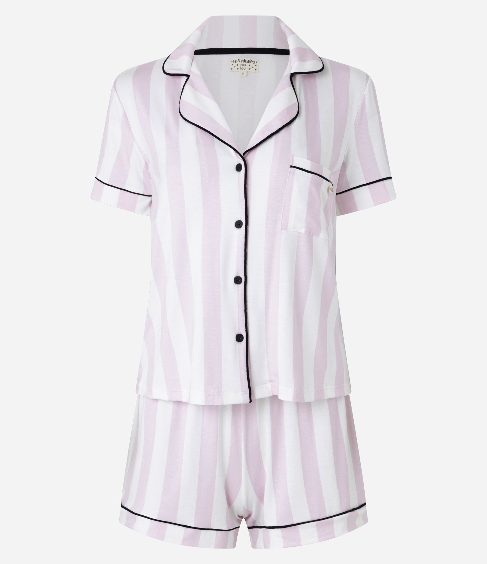 Pijama Short Doll Americano com Estampa Listrada Rosa 4
