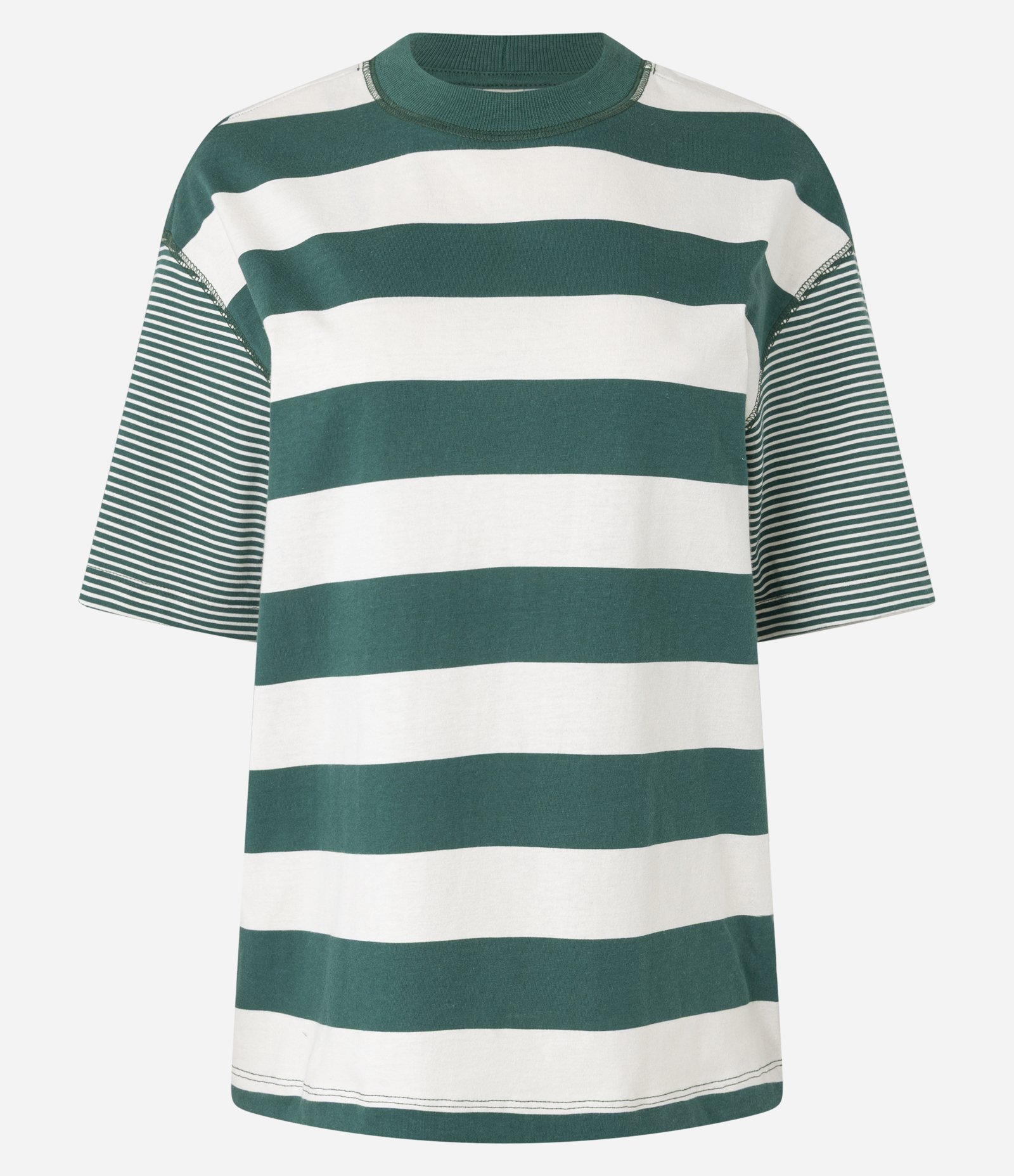 Camiseta T-Shirt Listrada em Algodão com Costura Aparente Bicolor 5