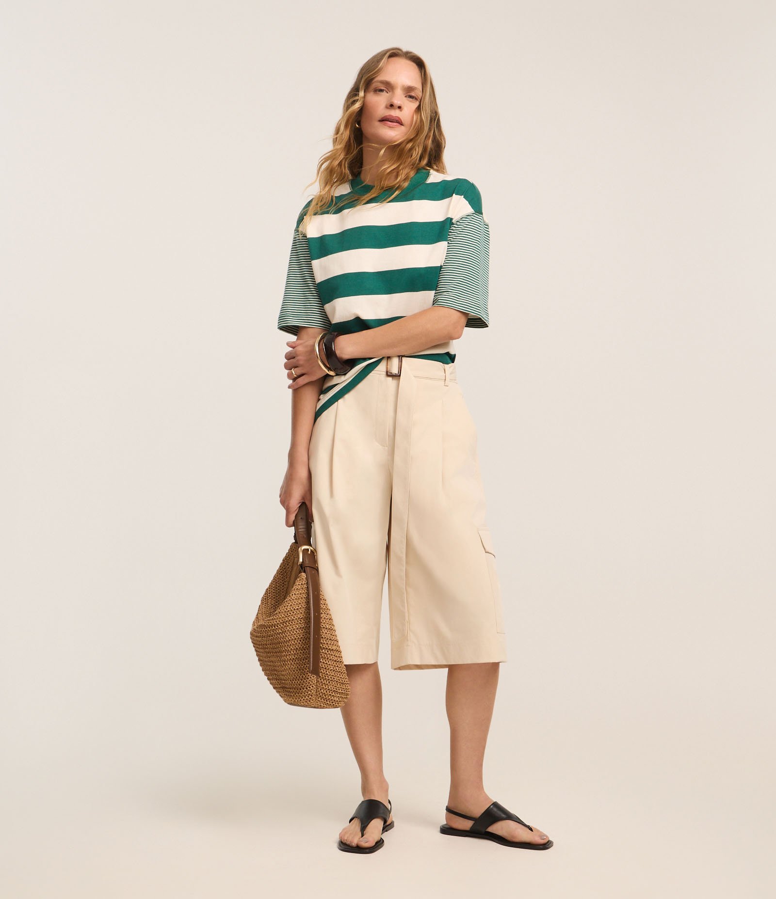 Camiseta T-Shirt Listrada em Algodão com Costura Aparente Bicolor 2