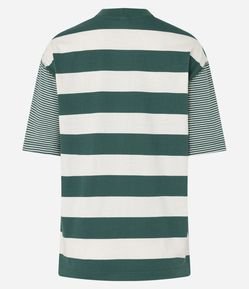 Camiseta T-Shirt Listrada em Algodão com Costura Aparente