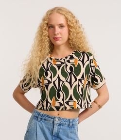 Blusa Cropped em Crepe com Estampa Geométrica
