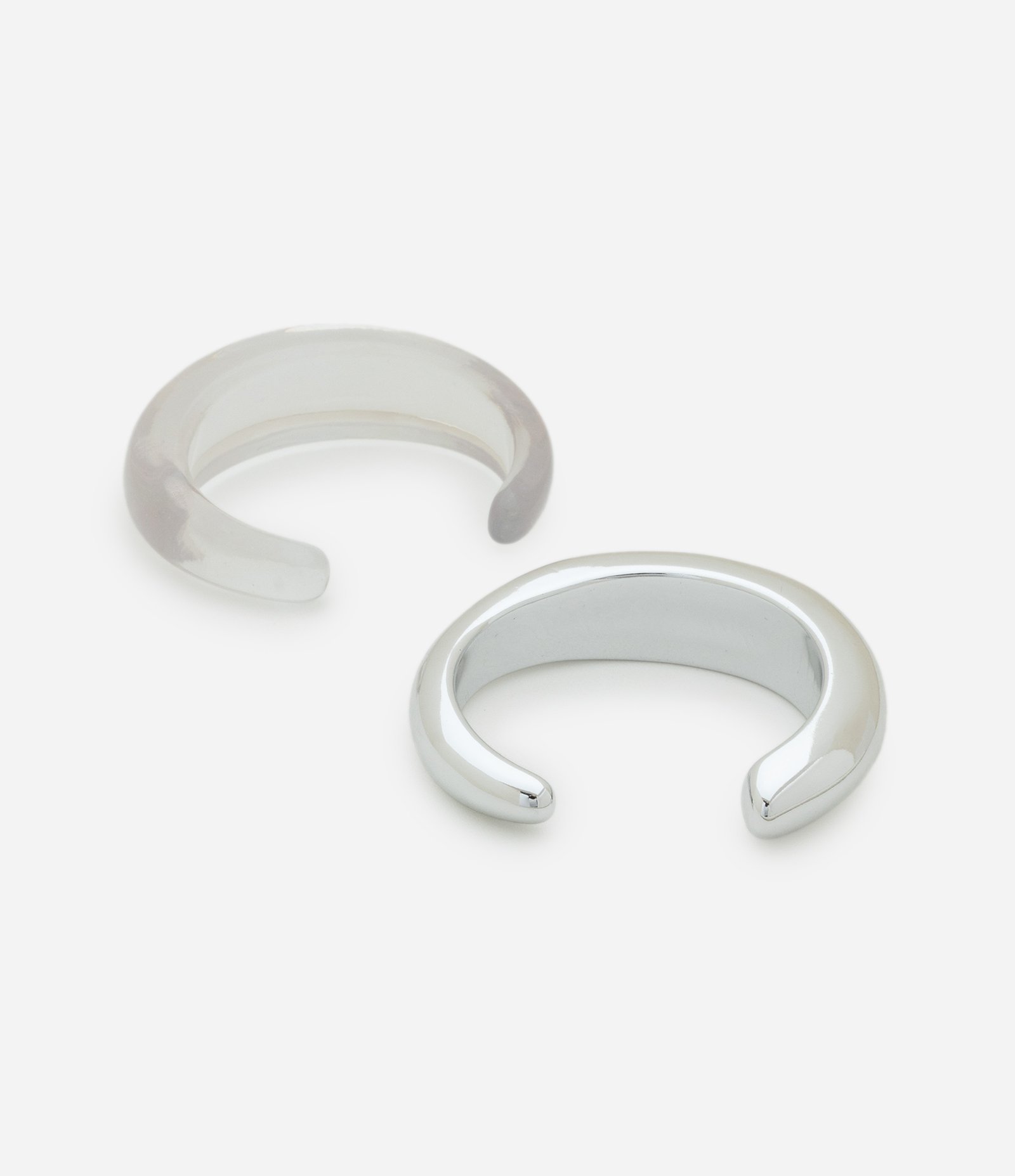 Kit 02 Braceletes Rígidos Orgânicos em Metal e Resina Prata 3