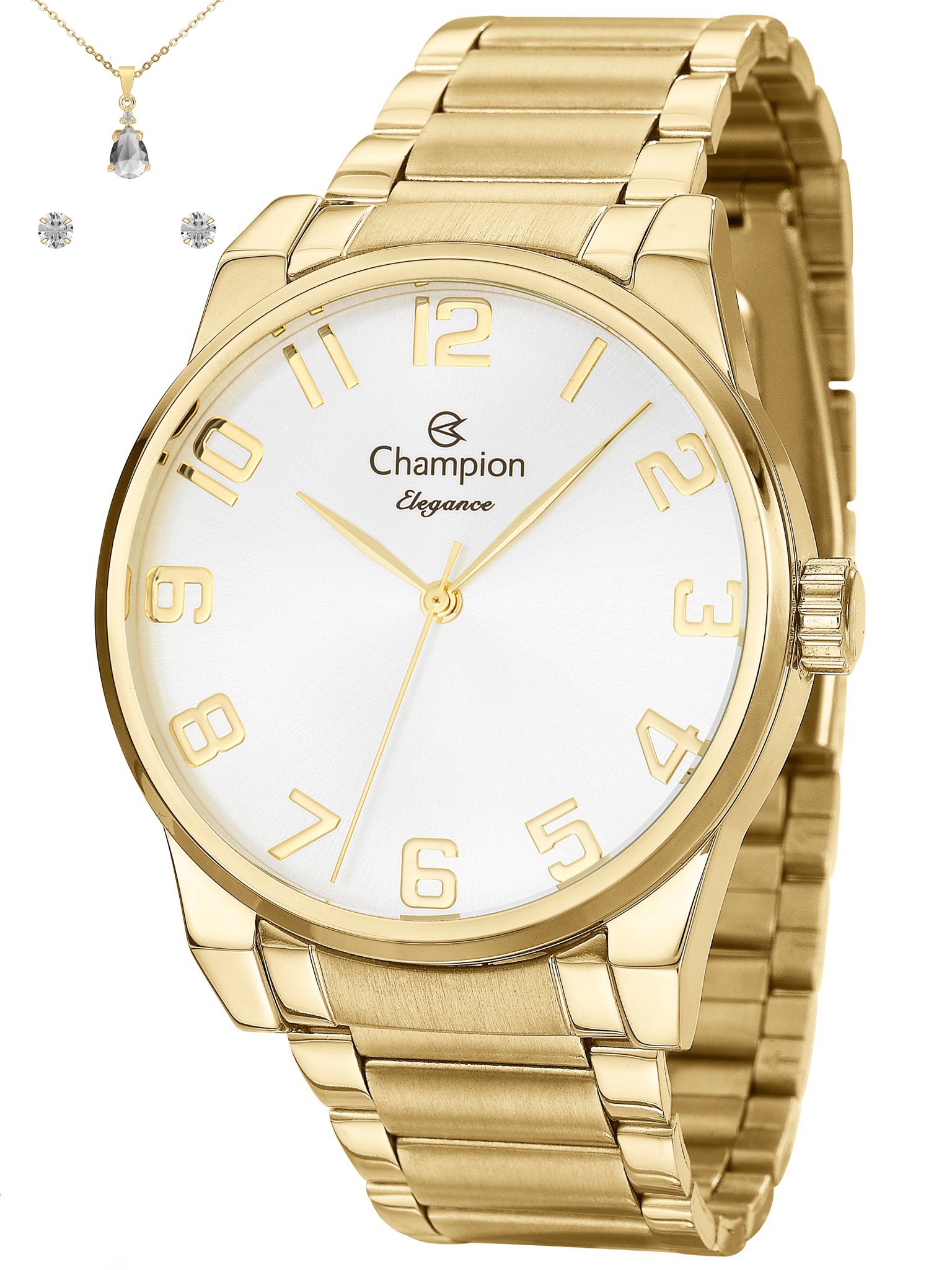Kit Relógio Analógico Feminino Champion Dourado 1