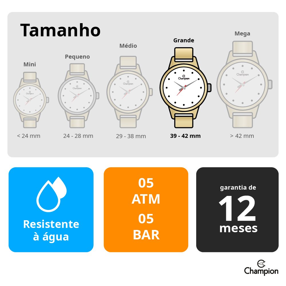 Kit Relógio Analógico Feminino Champion Dourado 4