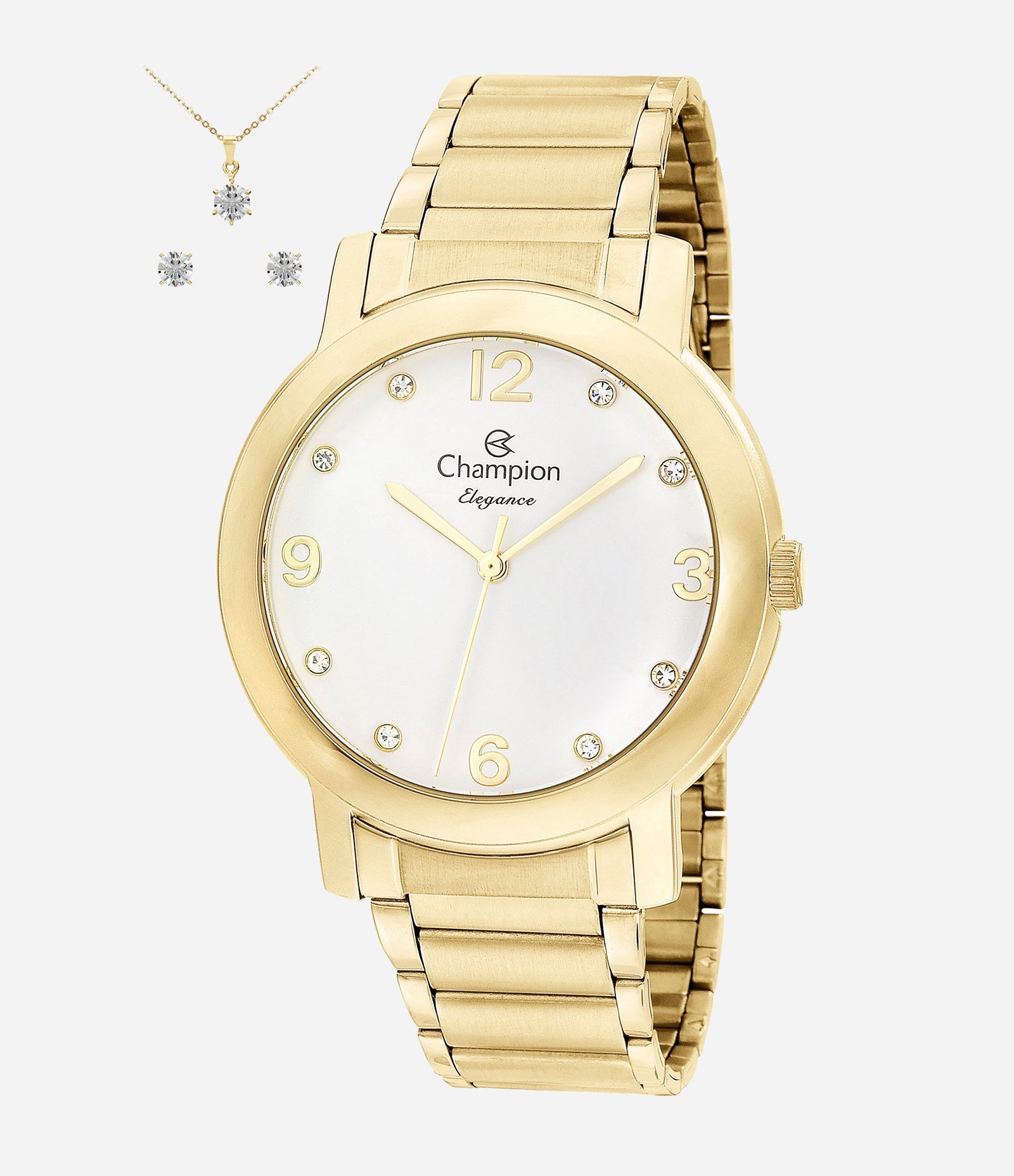 Kit Relógio Analógico Feminino Champion Dourado 1