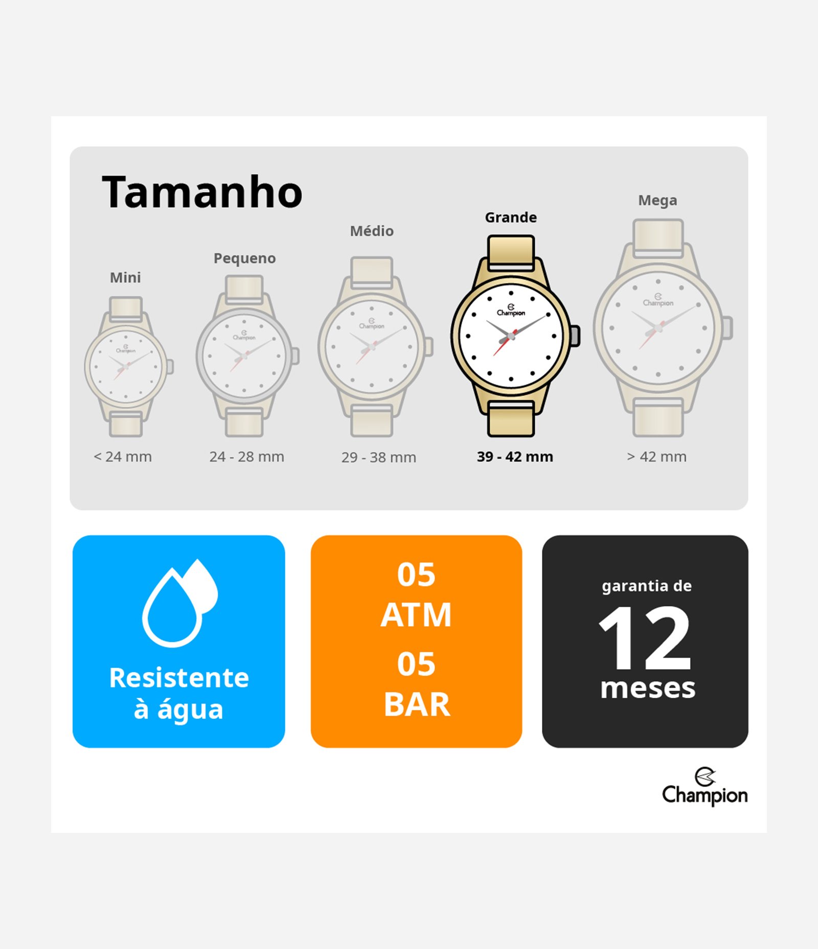 Kit Relógio Analógico Feminino Champion Dourado 3