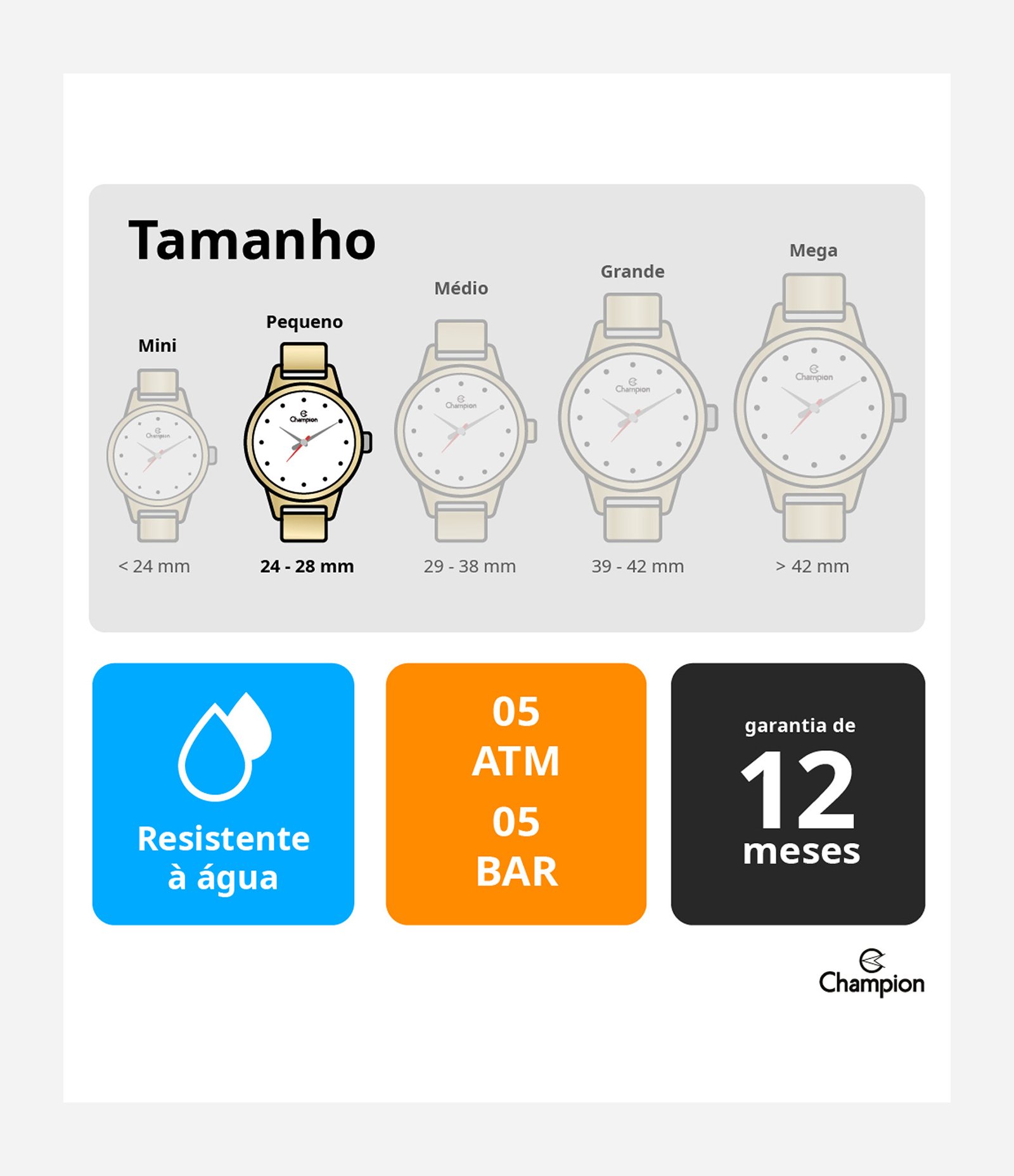 Kit Relógio Analógico Feminino Champion Prata/Dourado 4