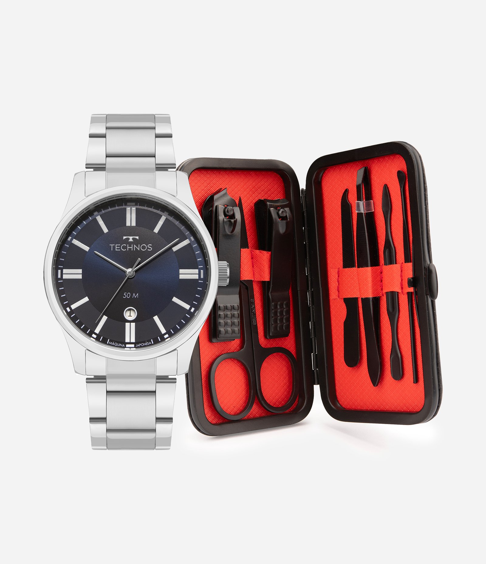 Kit Relógio Analógico Masculino Technos Prata 1