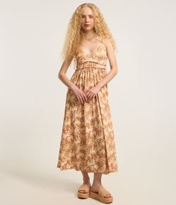 Vestido Long Midi em Microfibra com Estampa Coqueiros