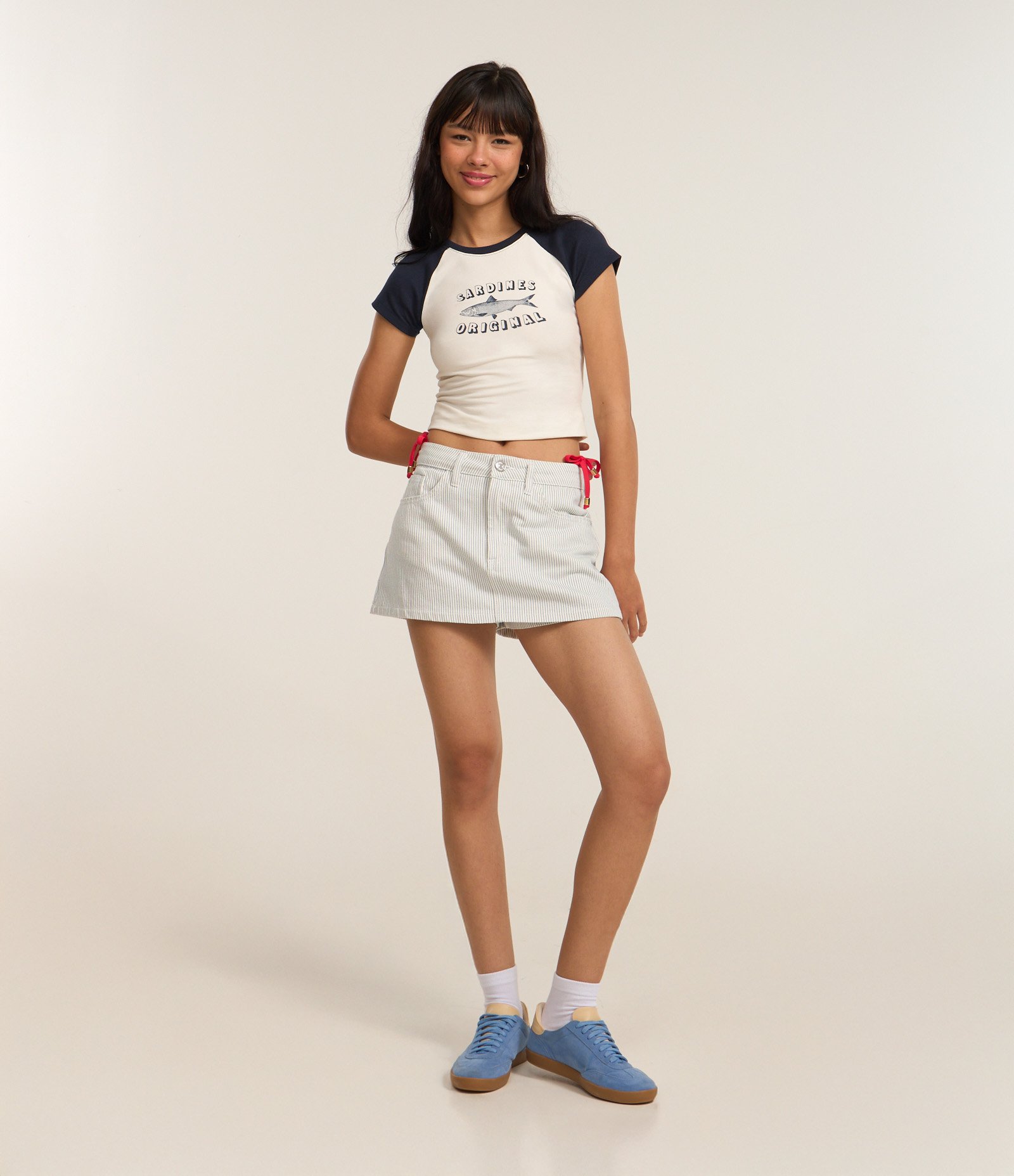 Short Saia em Sarja com Estampa Listrada Azul 1