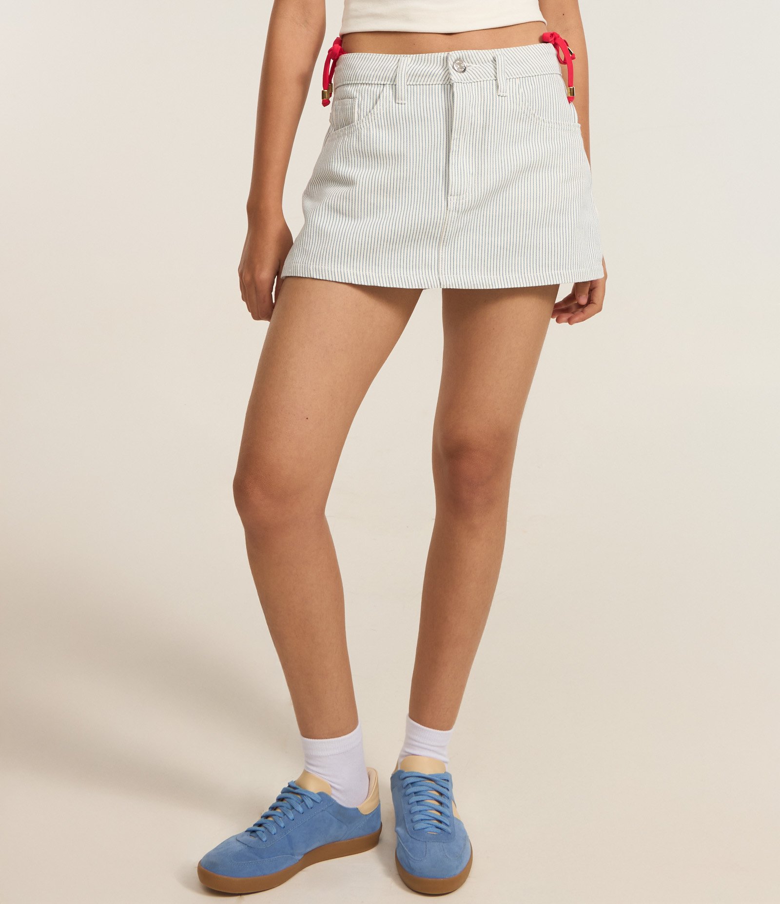 Short Saia em Sarja com Estampa Listrada Azul 3