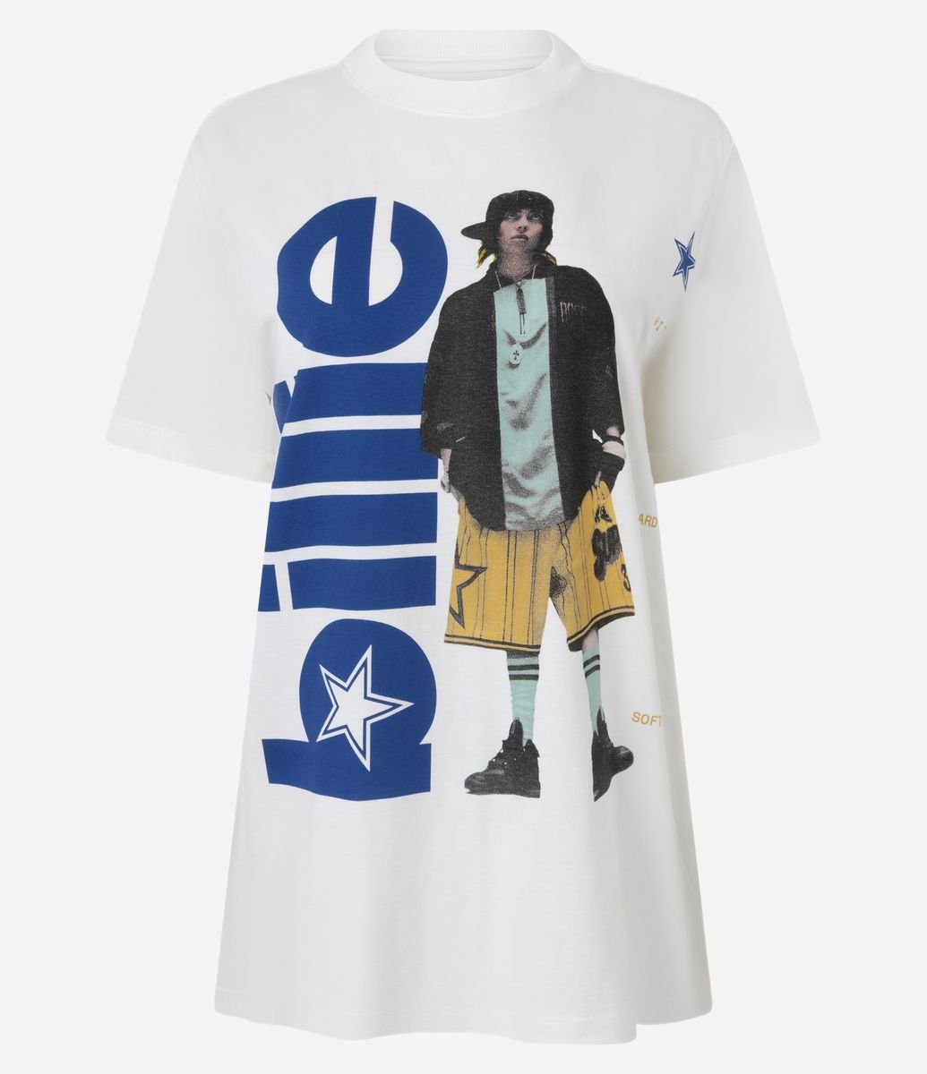 Camiseta Alongada em Algodão com Estampa Billie Eilish Branco