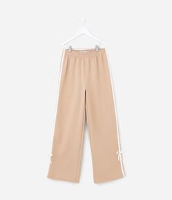 Calça Reta Infantil com Listras e Lacinho - Tam 7 a 14 Anos