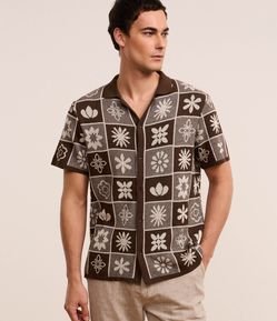 Camisa em Algodão com Estampa Quadriculada e Texturizada
