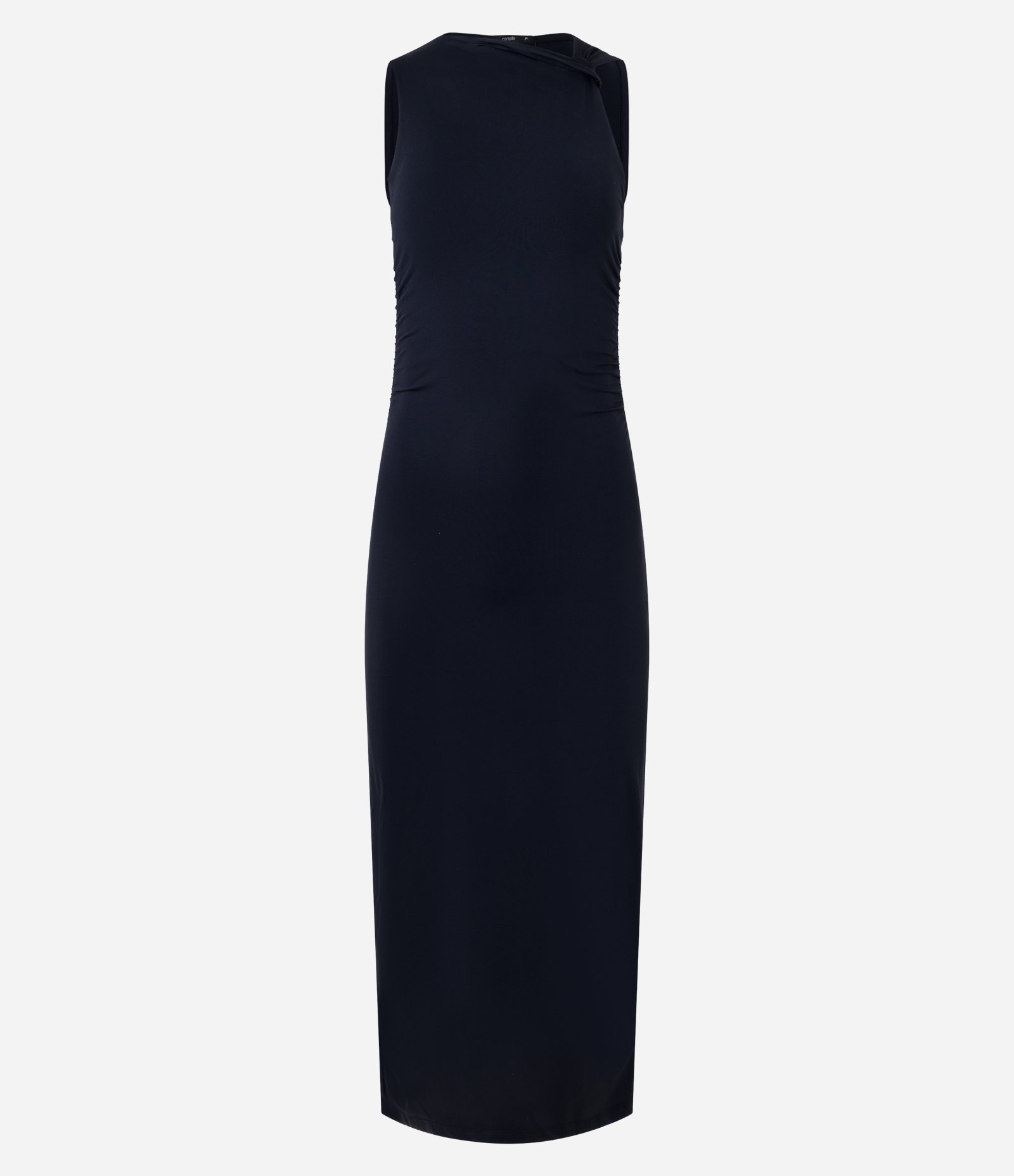 Vestido Midi em Microfibra com Drapeado Lateral e Ombro Diferenciado Preto 6