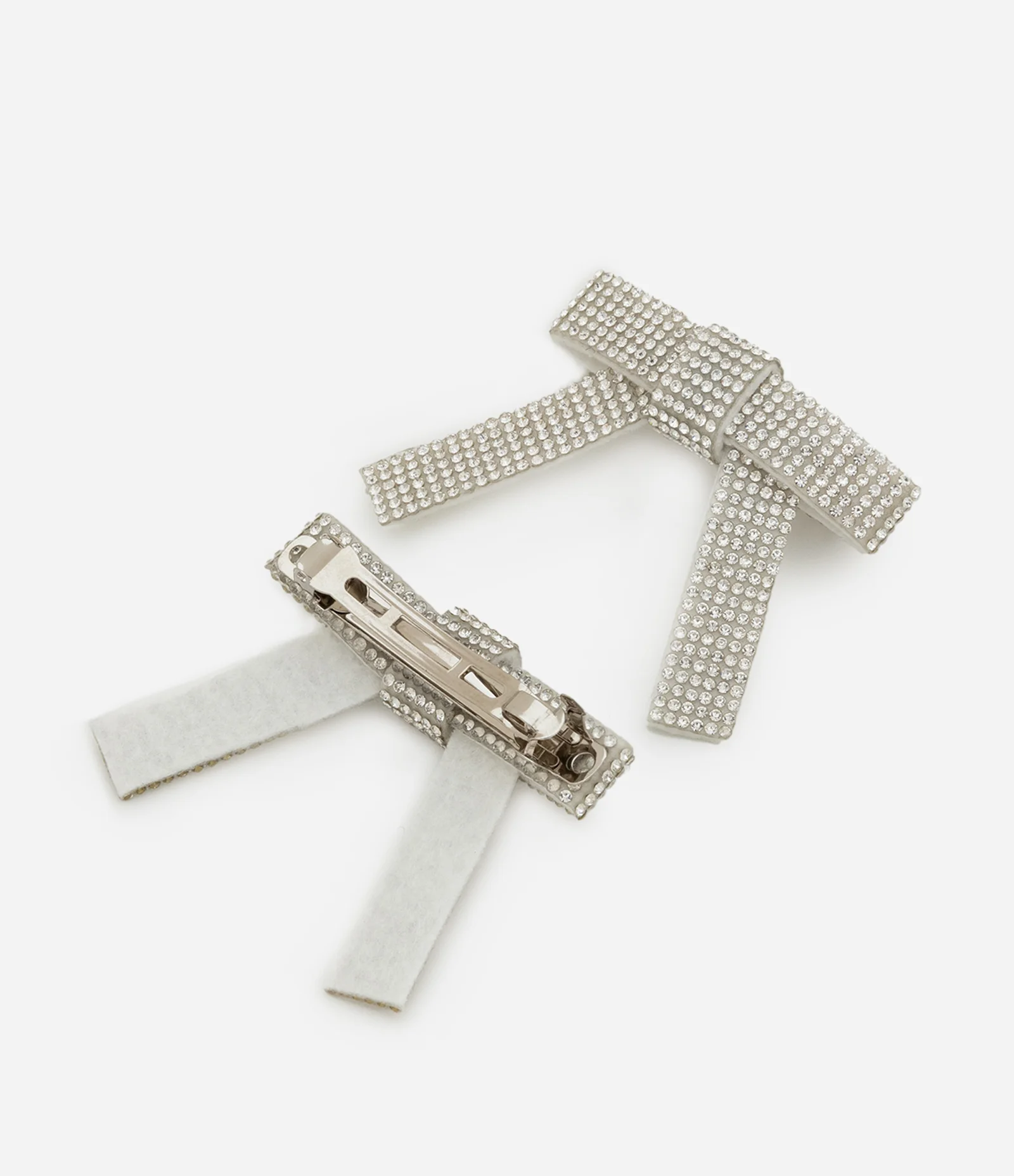 Kit 02 Presilhas de Cabelo em Strass com Forma de Laço Prata 2