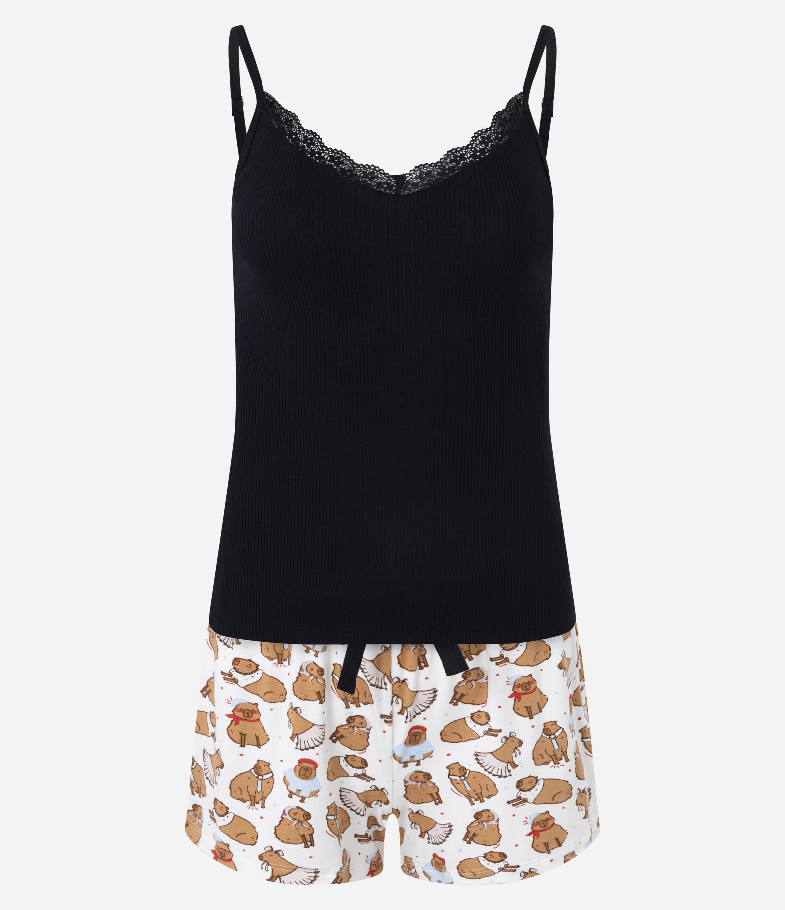 Pijama Short Doll em Viscose com Short Estampado de Capivaras Preto 5