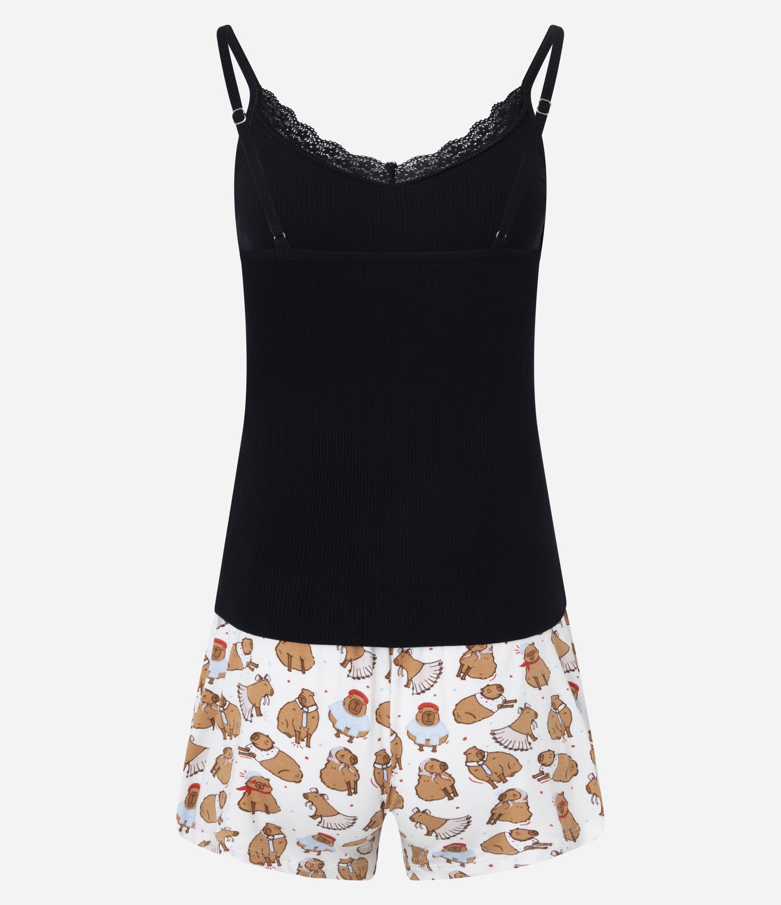 Pijama Short Doll em Viscose com Short Estampado de Capivaras Preto 7
