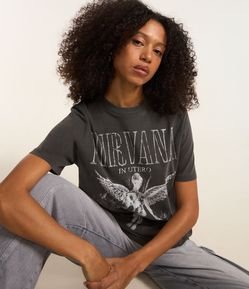 Camiseta Alongada em Algodão com Estampa Anjo Nirvana