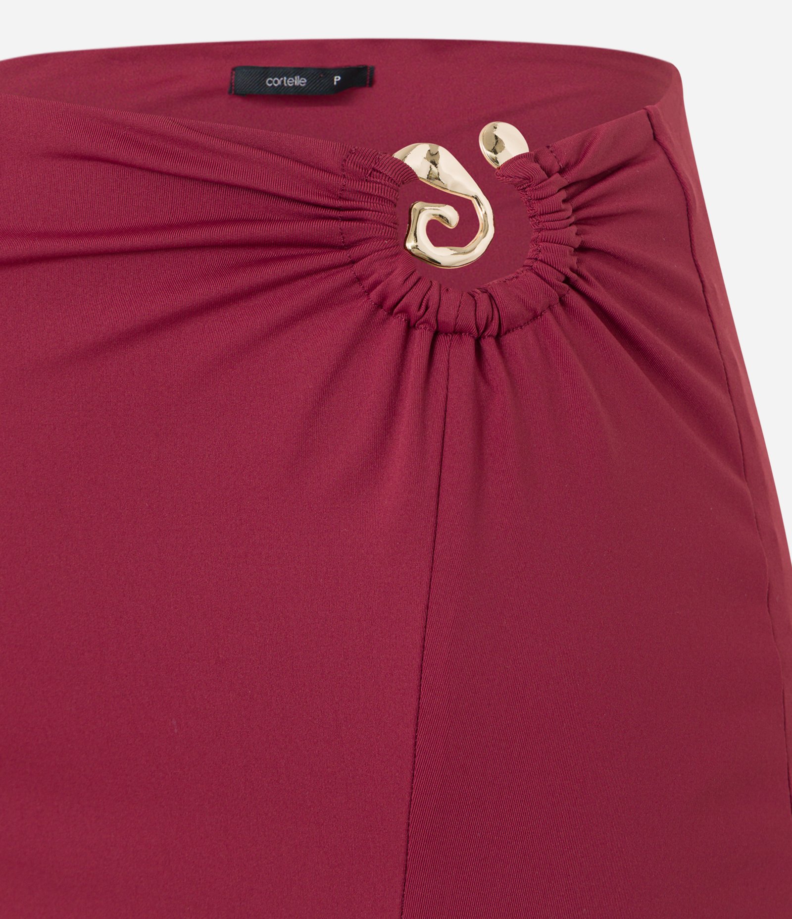 Saia Reta Midi com Detalhe Metalizado Franzido e Fenda Bordô Claro 7