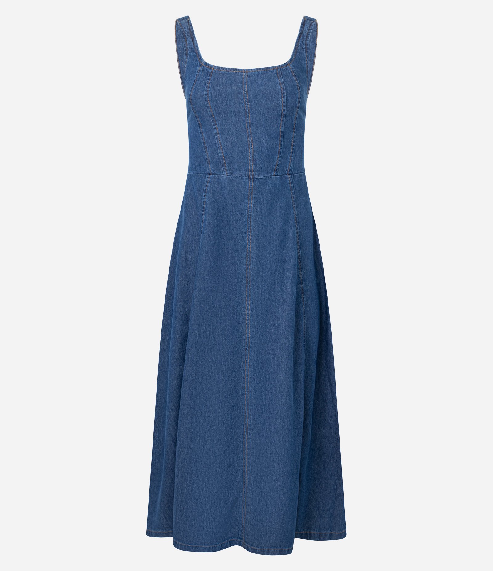 Vestido Midi em Jeans com Recorte Frontais Azul médio 1