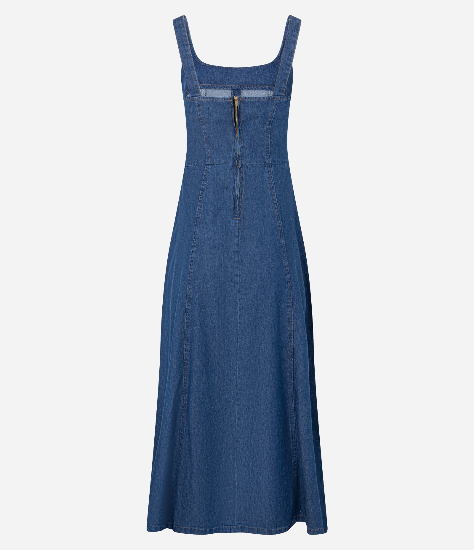 Vestido Midi em Jeans com Recorte Frontais Azul médio 2