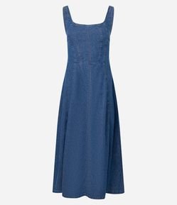 Vestido Midi em Jeans com Recorte Frontais