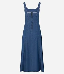 Vestido Midi em Jeans com Recorte Frontais