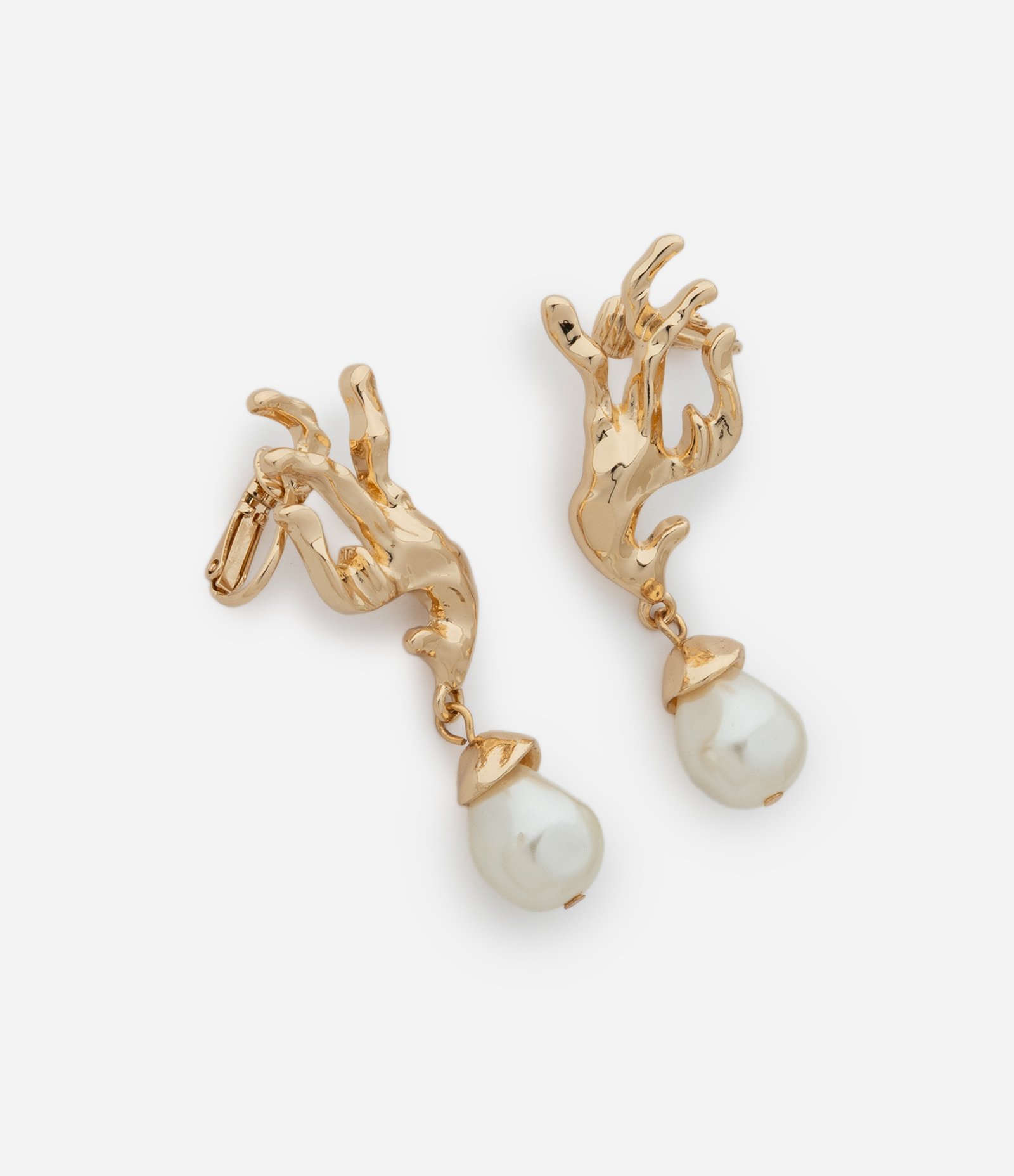 Brinco Ear Cuff com Forma Orgânica e Pérola Artificial Dourado 1