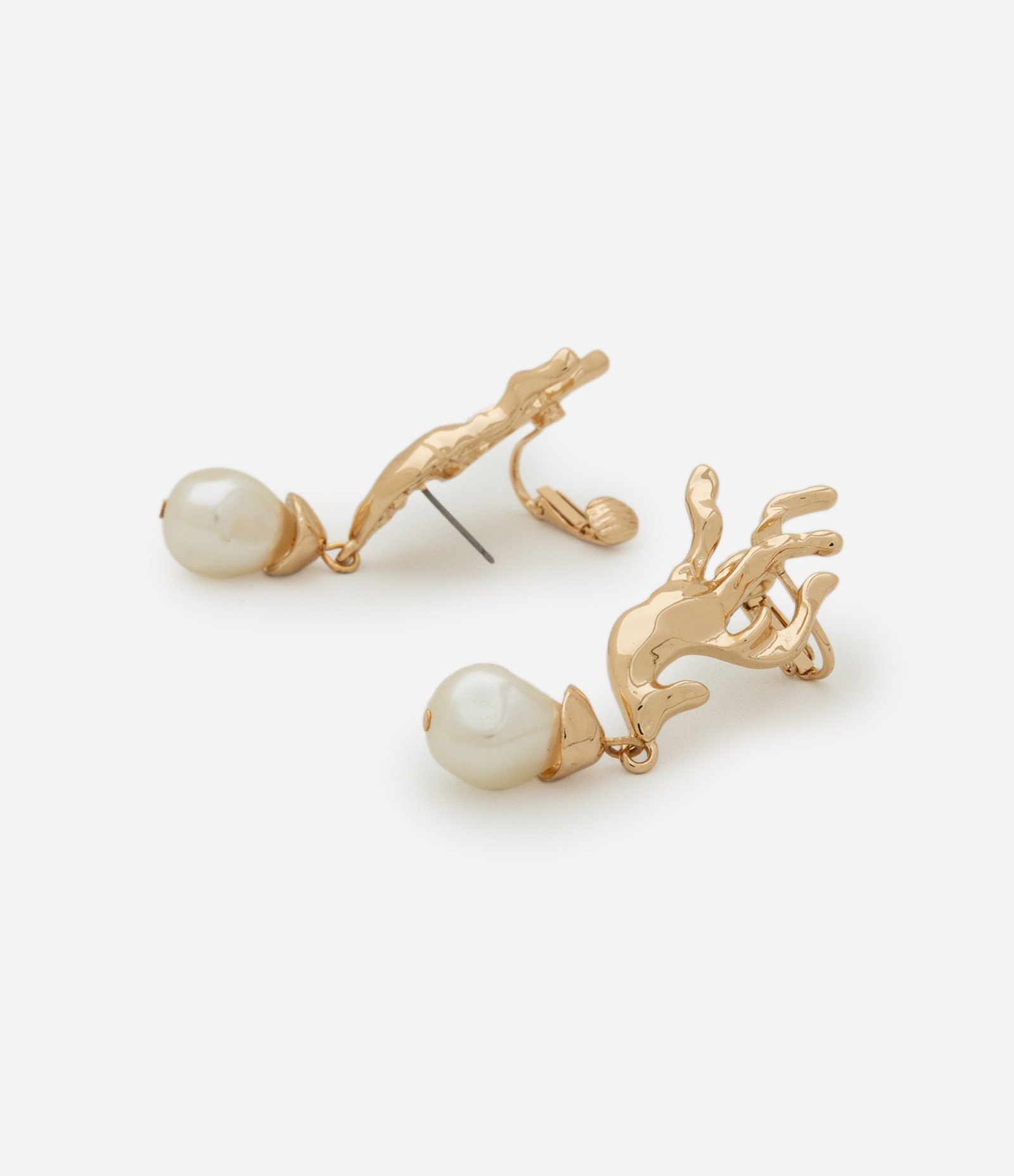 Brinco Ear Cuff com Forma Orgânica e Pérola Artificial Dourado 2