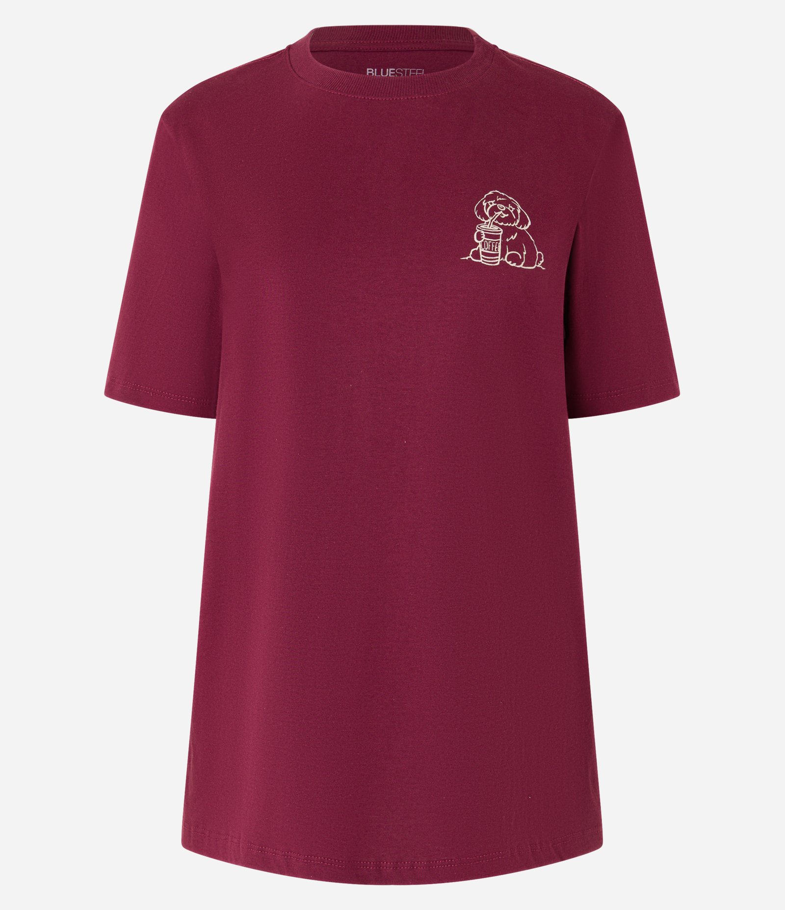 Camiseta Alongada em Algodão com Estampa Coffe Love Bordô 5