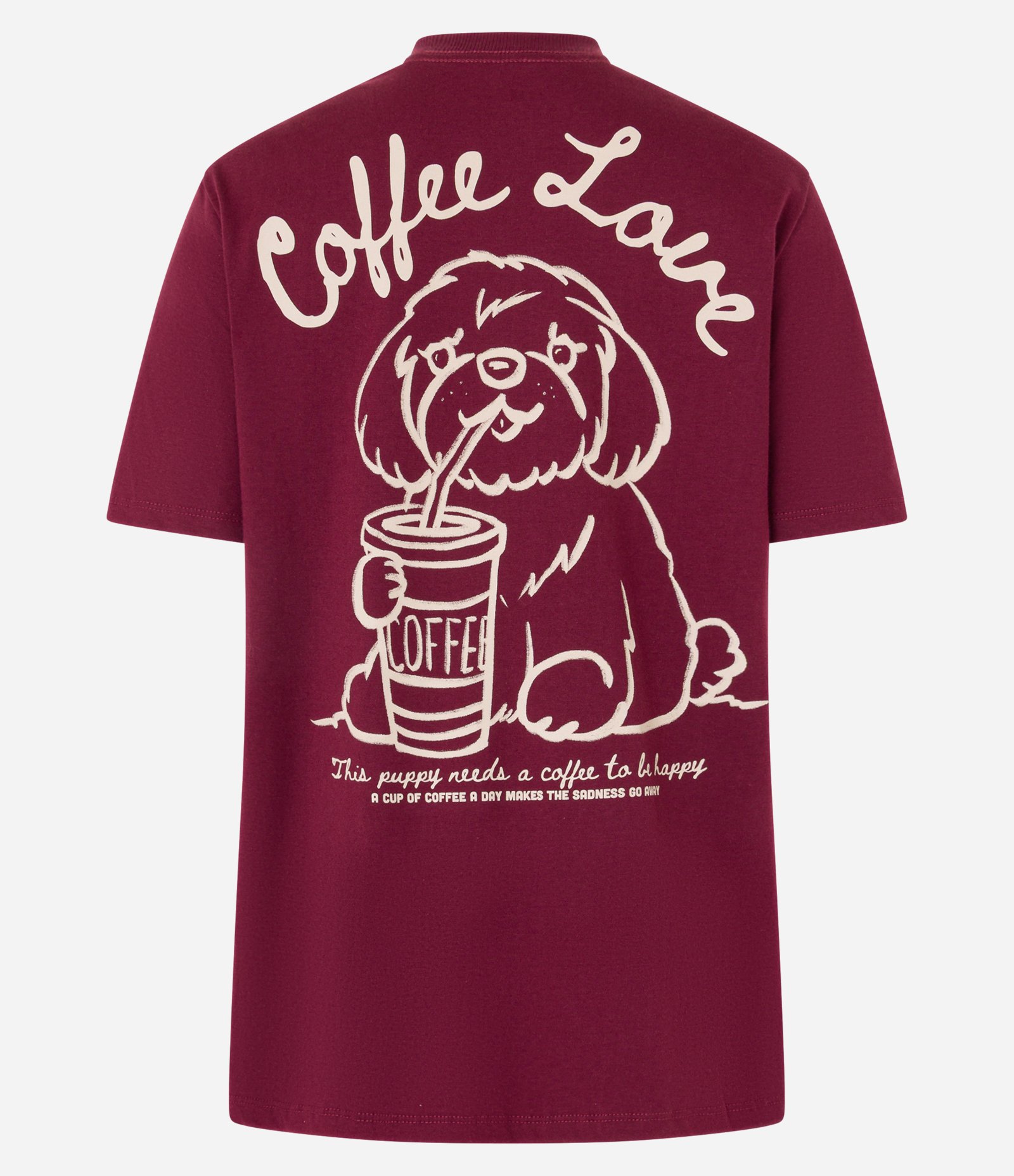 Camiseta Alongada em Algodão com Estampa Coffe Love Bordô 6