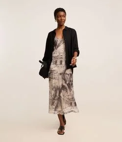 Vestido Godê Midi com Estampa Parque Lage e Alça Fina