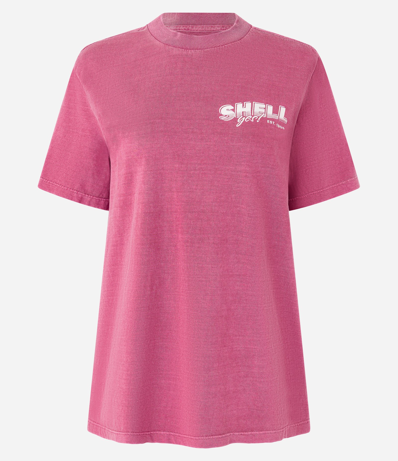 Camiseta Alongada em Algodão com Estampa Frente e Costas Shell Rosa 6