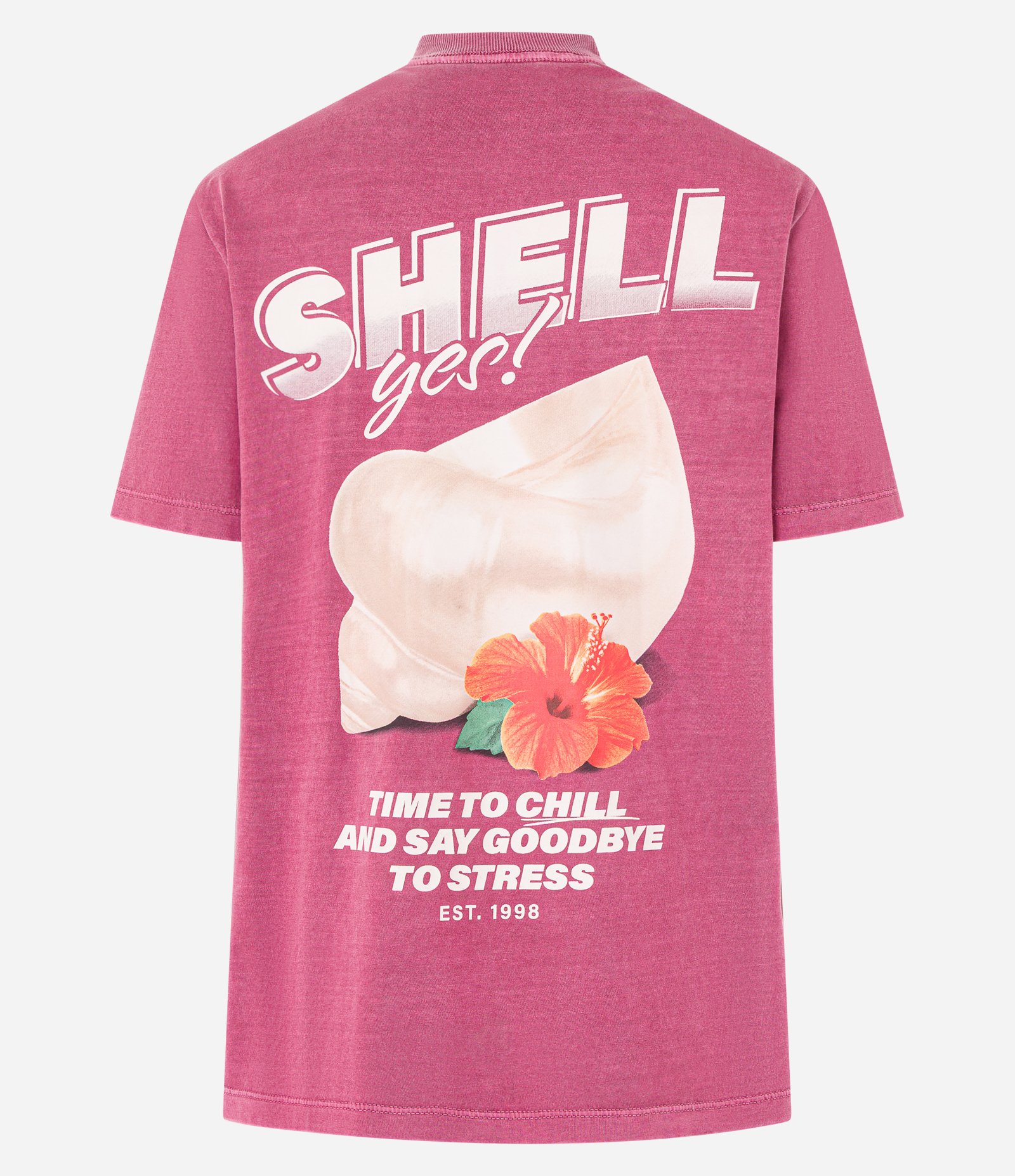 Camiseta Alongada em Algodão com Estampa Frente e Costas Shell Rosa 7