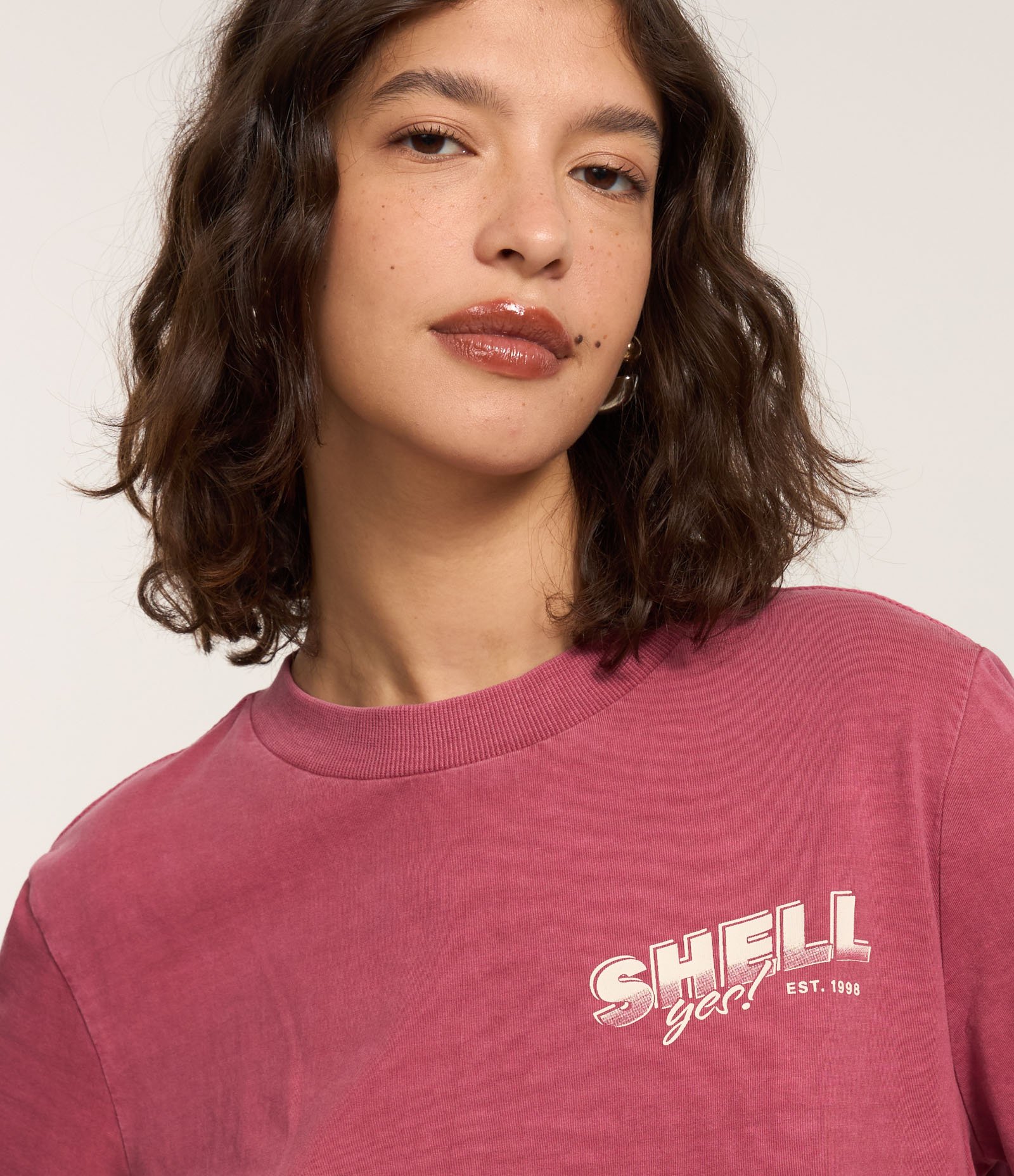 Camiseta Alongada em Algodão com Estampa Frente e Costas Shell Rosa 4