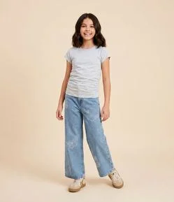 Blusa Infantil em Algodão com Drapeado Lateral - Tam 5 a 14 anos
